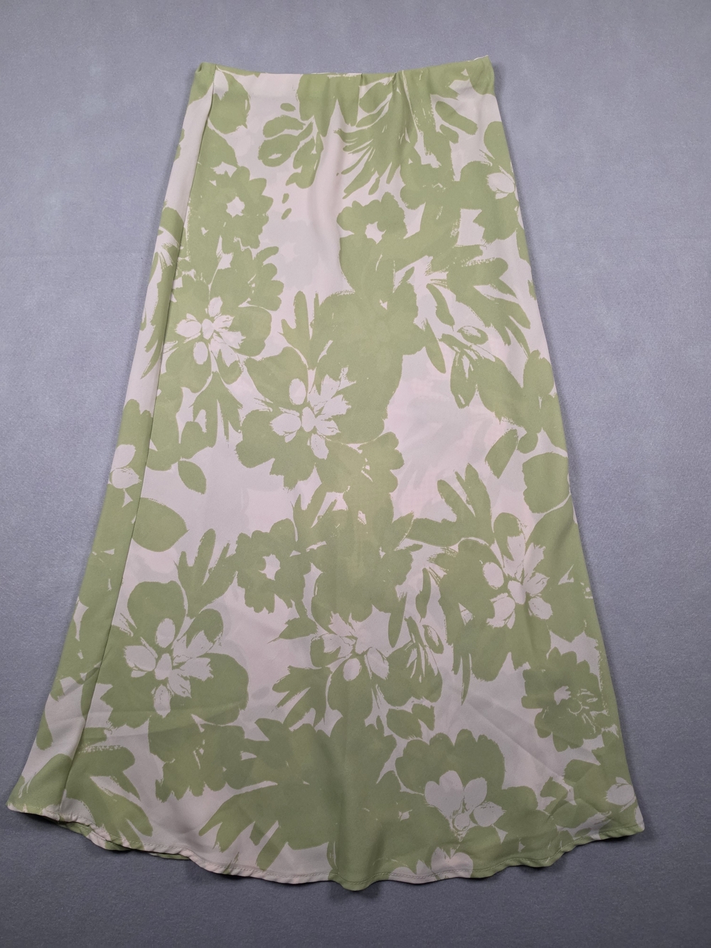 Audrey 3+1 Olive Green Floral Midi Skirt Small High Waist Flowy Chiffon USA